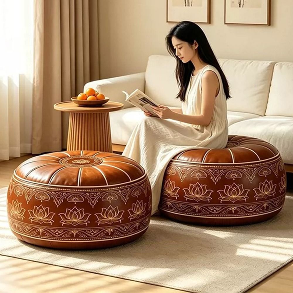 Floor Cushion Pouf - Ottoman Pouf Kulit PU yang Dapat