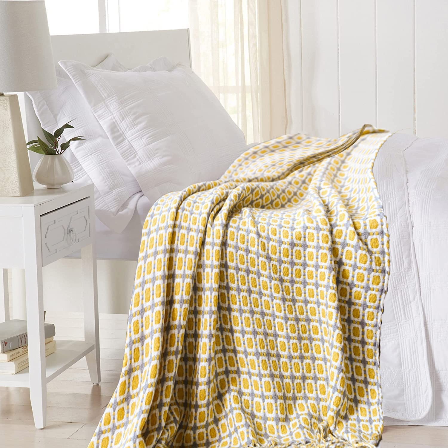 Throw Blanket Chunky Knit - Selimut lempar rajut Nordik kuning Mustard