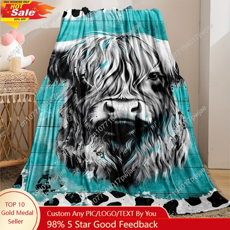 Throw Blanket Chunky Knit - Selimut Flanel Lembut Motif Sapi Highland