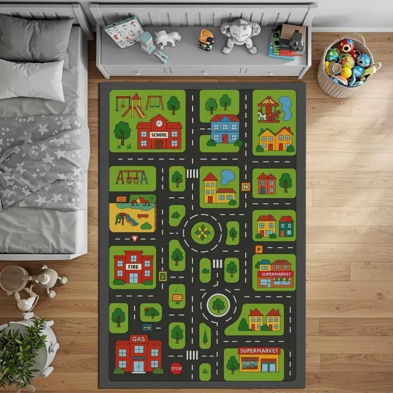 Home Textiles Rug - Karpet Edukasi Peta Jalan Kota untuk