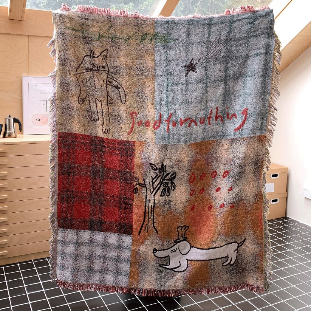 Home Textiles City - Selimut Permadani Seni Anjing Kotak-kotak Kuno