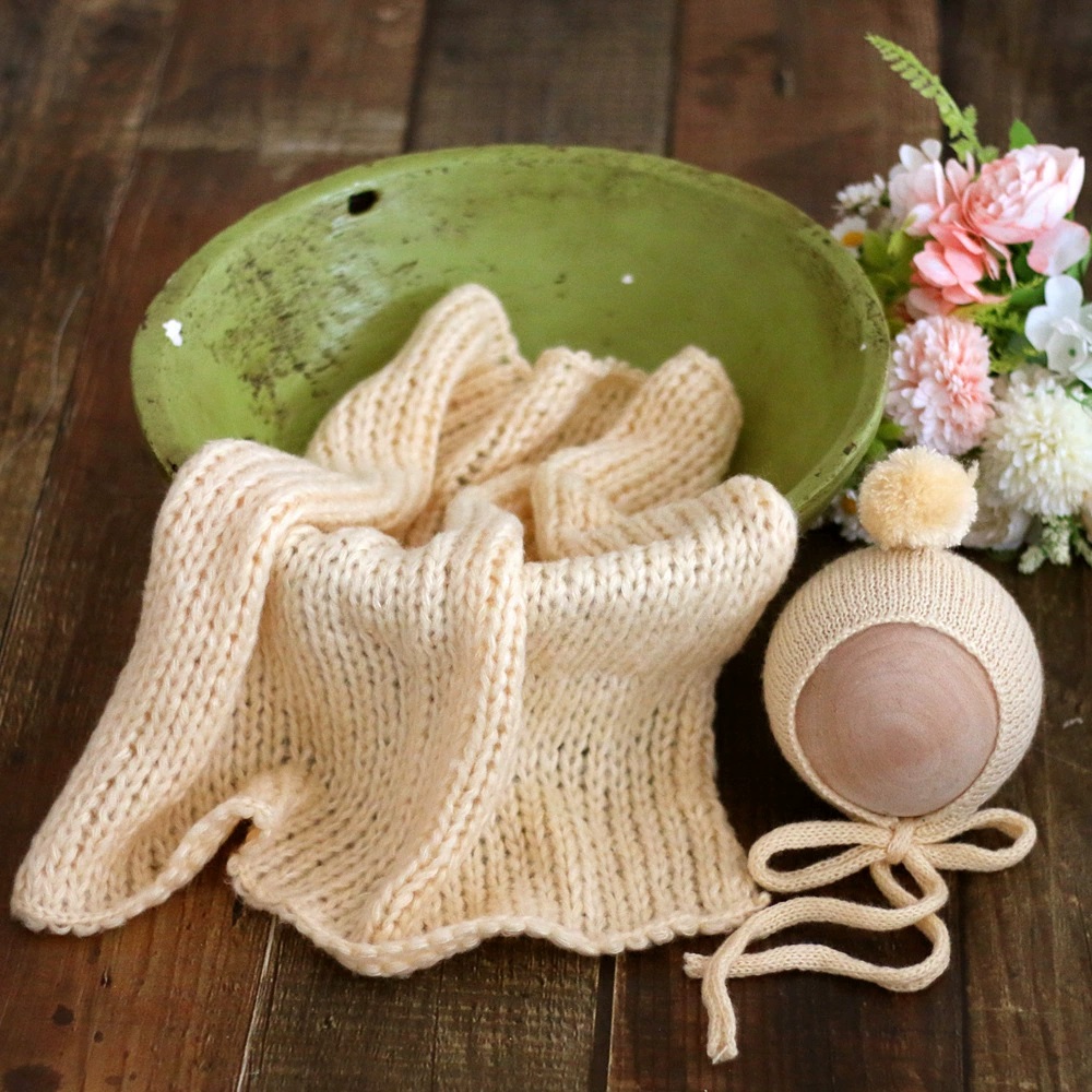 Throw Blanket Chunky Knit - Selimut Bayi Rajut Mohair dengan Topi,