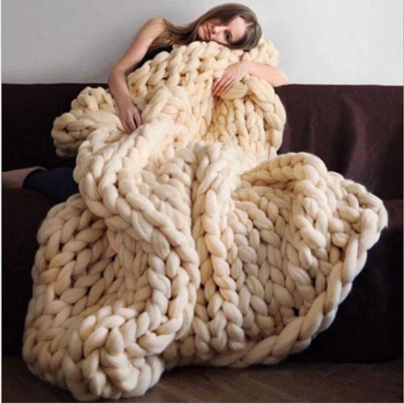 Chunky selimut wol tebal benan - Throw Blanket Chunky Knit ulasan dan harga